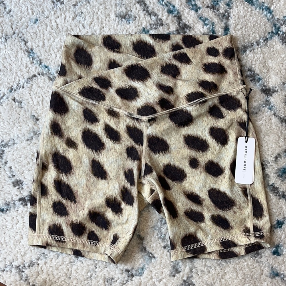 WeWoreWhat Cheetah Crossover Waist Biker Shorts